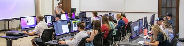 Wide view of the multi-media classroom.